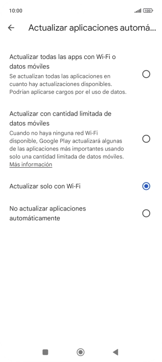 Para activar la actualización automática de apps a través de la red móvil, pulsa el campo junto a 