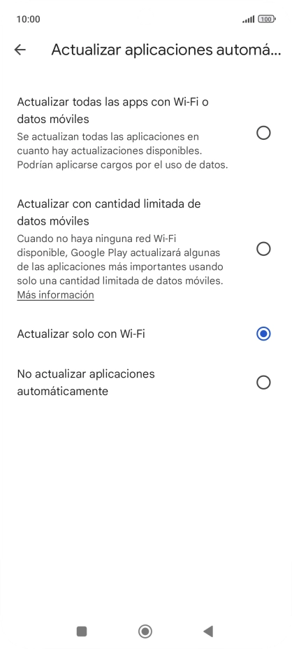 Para activar la actualización automática de apps a través de la red móvil, pulsa el campo junto a 