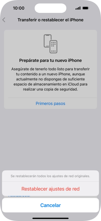 Pulsa Restablecer ajustes de red.