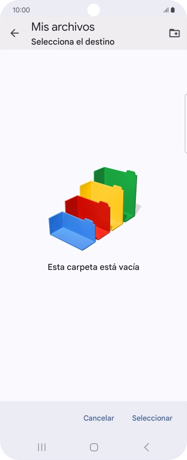 Si deseas crear una nueva carpeta, pulsa el icono de nueva carpeta y sigue las indicaciones de la pantalla para crearla.