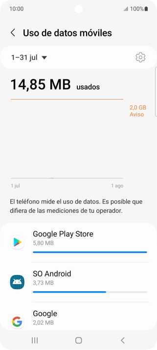El consumo de datos por cada aplicación aparece bajo el nombre de la aplicación.