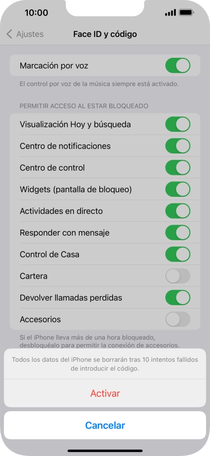 Si activas la función, pulsa Activar.