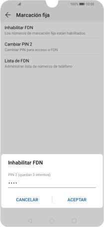 Introduce el código PIN2 y pulsa ACEPTAR.