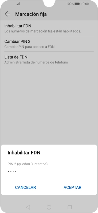Introduce el código PIN2 y pulsa ACEPTAR.