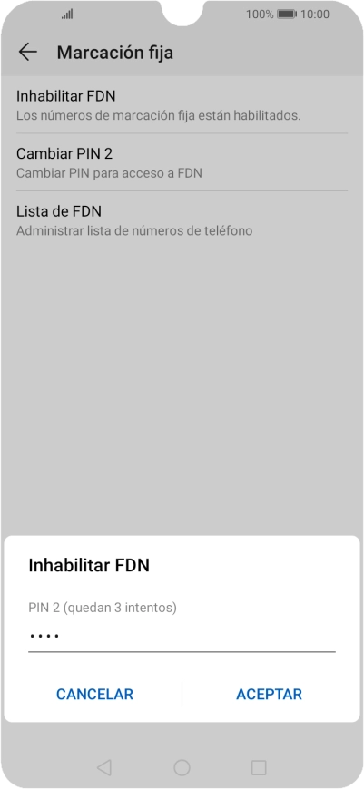 Introduce el código PIN2 y pulsa ACEPTAR.