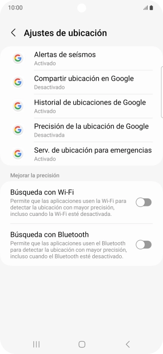 Pulsa Precisión de la ubicación de Google.