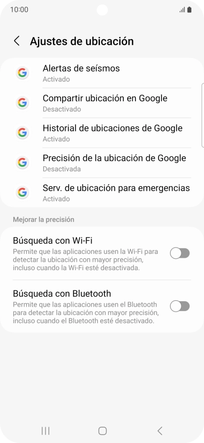 Pulsa Precisión de la ubicación de Google.