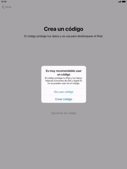 Si desactivas la función, pulsa No usar código.