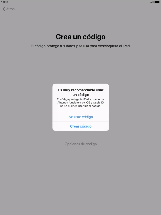 Si desactivas la función, pulsa No usar código.