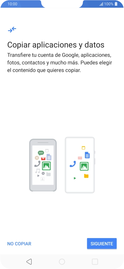 Puedes transferir el contenido de otro teléfono cuando activas tu teléfono por primera vez y cuando lo has restablecido. Cuando aparezca en la pantalla del teléfono esta imagen, ya está listo para la transmisión del contenido del otro teléfono.