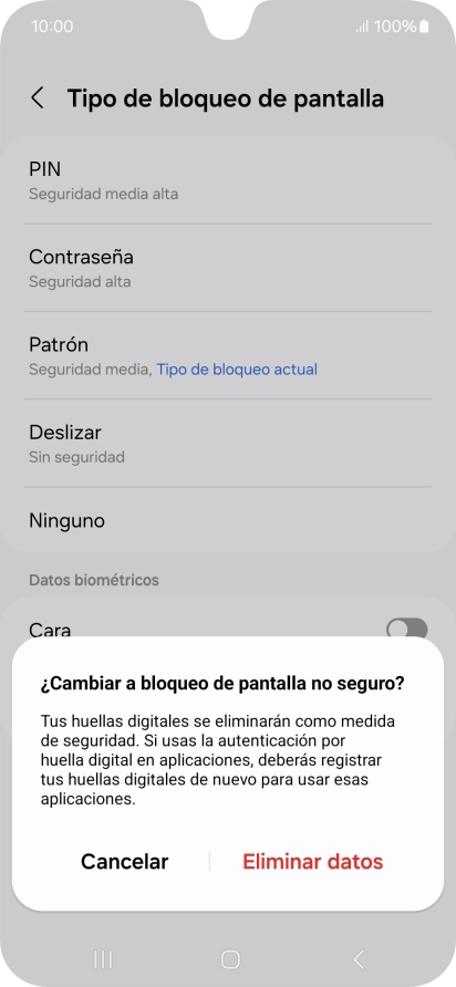 Pulsa Eliminar datos.