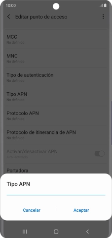 Introduce default y pulsa Aceptar.