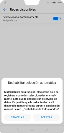 Pulsa ACEPTAR y espera mientras el teléfono está buscando redes.