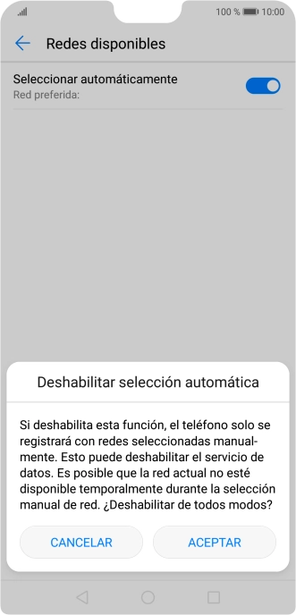 Pulsa ACEPTAR y espera mientras el teléfono está buscando redes.