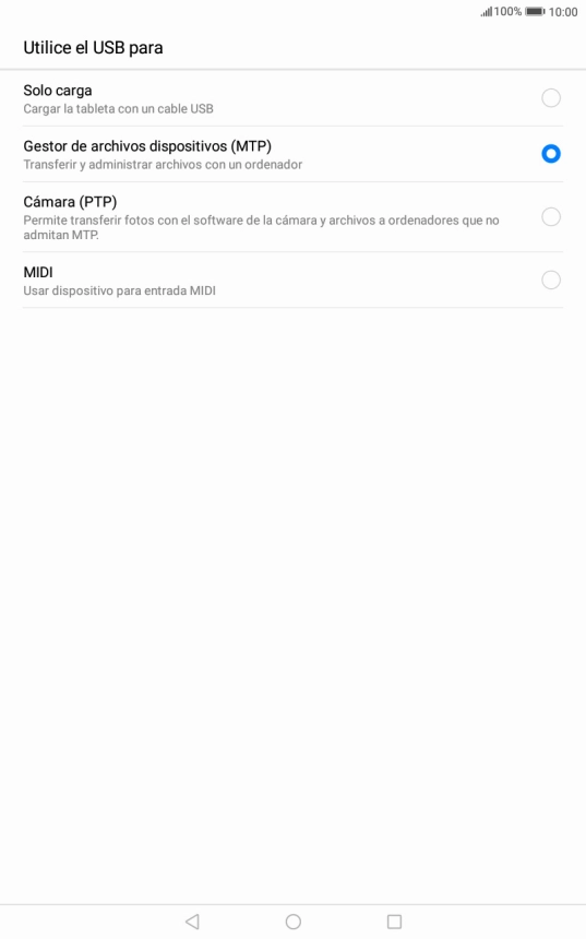 Pulsa Gestor de archivos dispositivos (MTP).