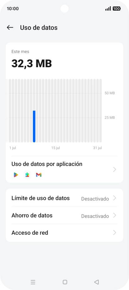 El consumo total de datos se visualiza ahora en la pantalla.