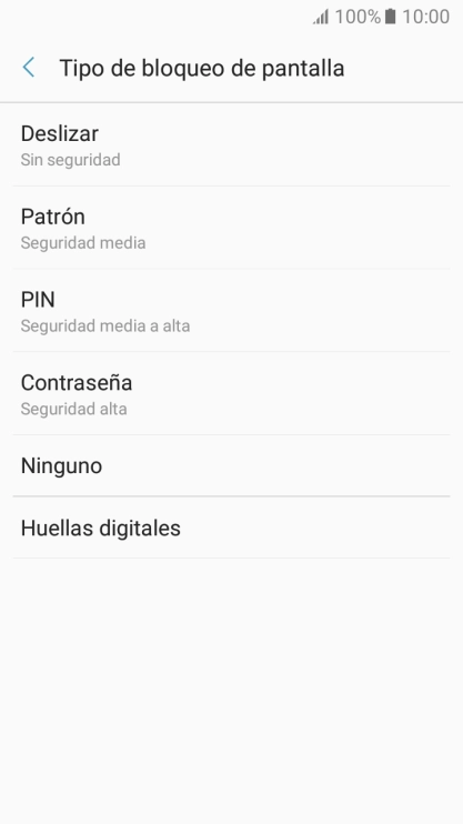 Pulsa Ninguno y sigue las indicaciones de la pantalla para desactivar el uso del código de seguridad.