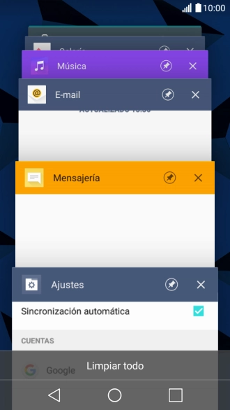 Para cerrar una sola aplicación en ejecución, desliza el dedo hacia la derecha sobre la aplicación deseada.