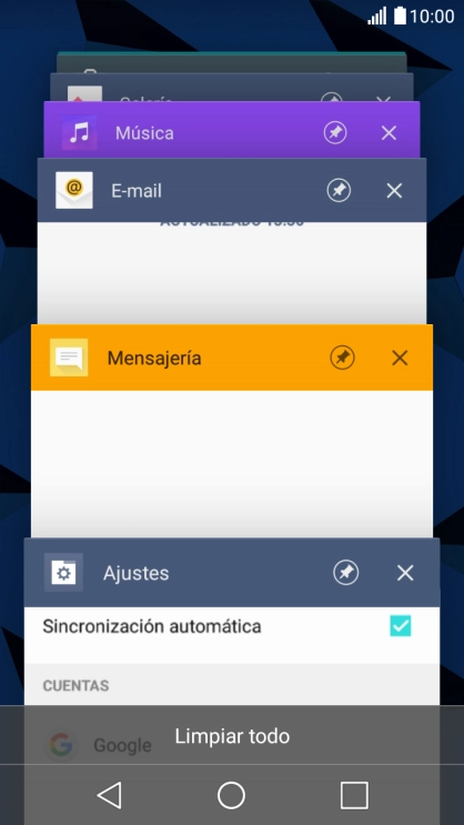 Para cerrar una sola aplicación en ejecución, desliza el dedo hacia la derecha sobre la aplicación deseada.