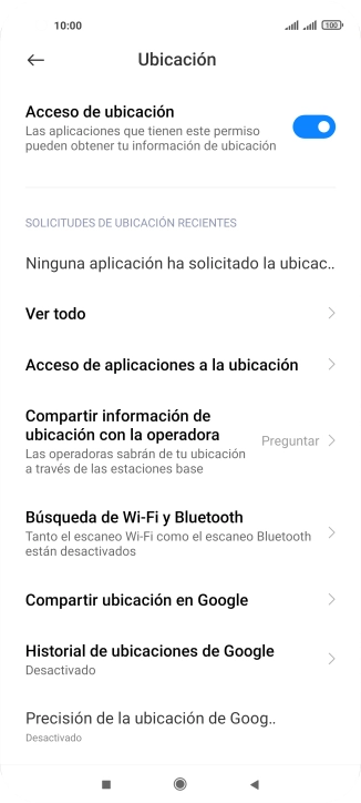 Pulsa Acceso de aplicaciones a la ubicación.