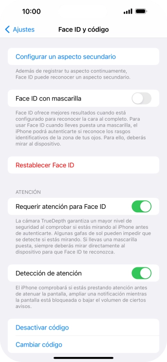 Pulsa Desactivar código e introduce el código de seguridad.