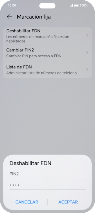 Introduce el código PIN2 y pulsa ACEPTAR.