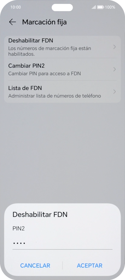 Introduce el código PIN2 y pulsa ACEPTAR.