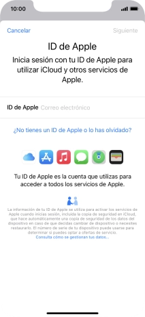 Si no tienes un ID de Apple, pulsa ¿No tienes un ID de Apple o lo has olvidado? y sigue las indicaciones de la pantalla para ver cómo crear un ID de Apple.