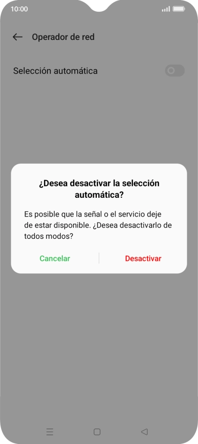 Pulsa Desactivar para desactivar la función y espera mientras el teléfono está buscando redes.