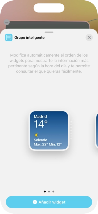 Desliza el dedo hacia la derecha o hacia la izquierda por la pantalla para seleccionar el tamaño de widget deseado.