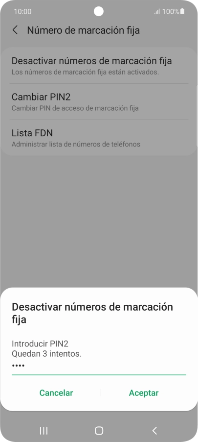Introduce el código PIN2 y pulsa Aceptar.