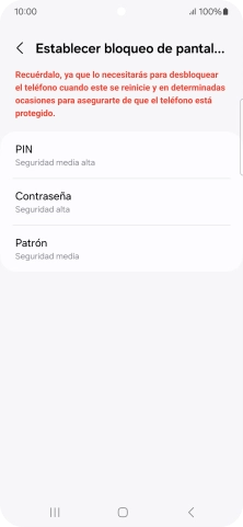 Pulsa el código de seguridad deseado y sigue las indicaciones de la pantalla para crear un código de seguridad del teléfono adicional.