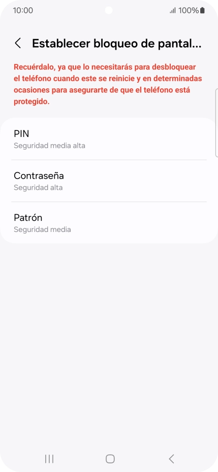 Pulsa el código de seguridad deseado y sigue las indicaciones de la pantalla para crear un código de seguridad del teléfono adicional.