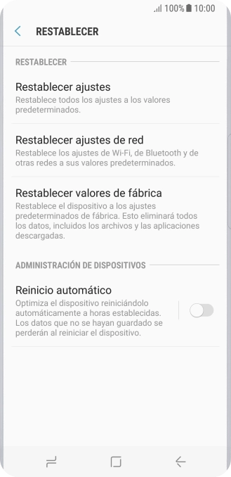 Pulsa Restablecer valores de fábrica.