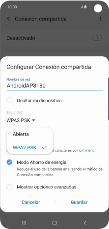 Pulsa WPA2 PSK para proteger la conexión wifi con una contraseña.