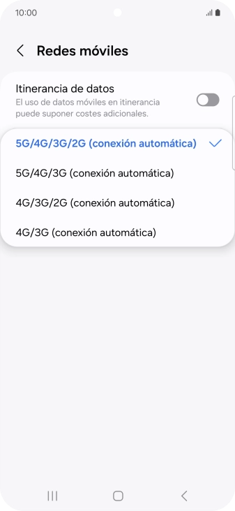 Pulsa el tipo de red deseado.