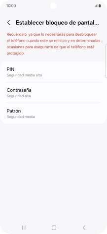 Pulsa el código de seguridad deseado y sigue las indicaciones de la pantalla para crear un código de seguridad del teléfono adicional.
