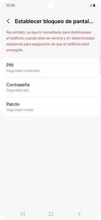 Pulsa el código de seguridad deseado y sigue las indicaciones de la pantalla para crear un código de seguridad del teléfono adicional.