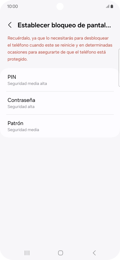 Pulsa el código de seguridad deseado y sigue las indicaciones de la pantalla para crear un código de seguridad del teléfono adicional.