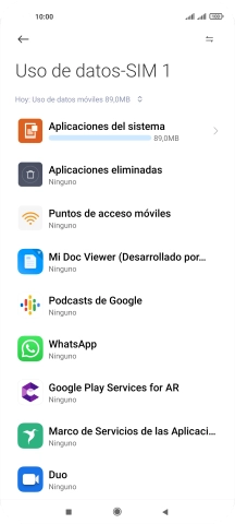 El consumo de datos por cada aplicación aparece bajo el nombre de la aplicación.