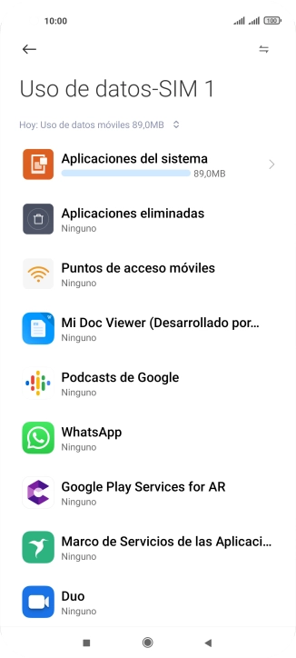 El consumo de datos por cada aplicación aparece bajo el nombre de la aplicación.
