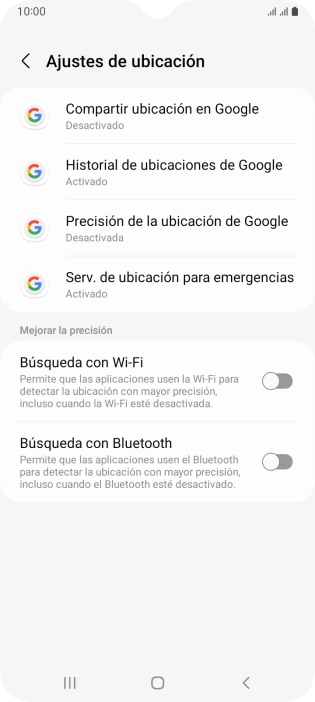 Pulsa Precisión de la ubicación de Google.