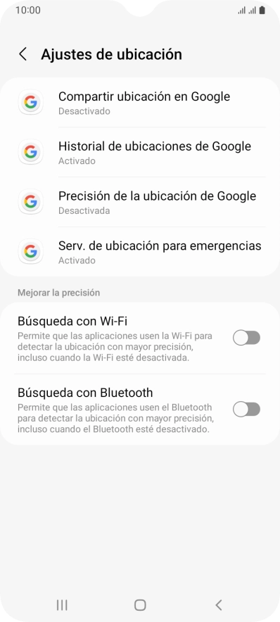Pulsa Precisión de la ubicación de Google.