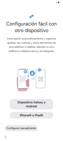 Pulsa la opción deseada para transferir contenido desde otro dispositivo y pulsa Configurar manualmente.