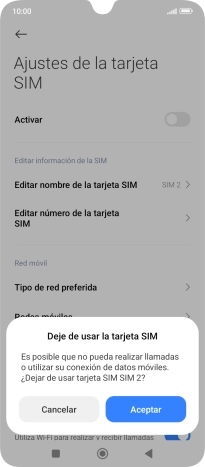 Si desactivas el uso de la línea móvil (SIM), debes pulsar Aceptar.