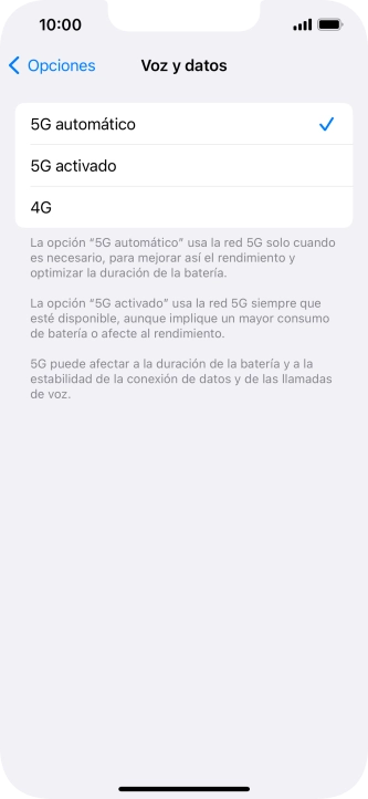 Si deseas activar el cambio automático entre una red 5G y 4G, pulsa 5G automático.