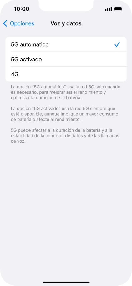 Si deseas activar el cambio automático entre una red 5G y 4G, pulsa 5G automático.