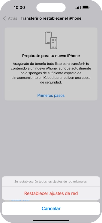 Pulsa Restablecer ajustes de red.