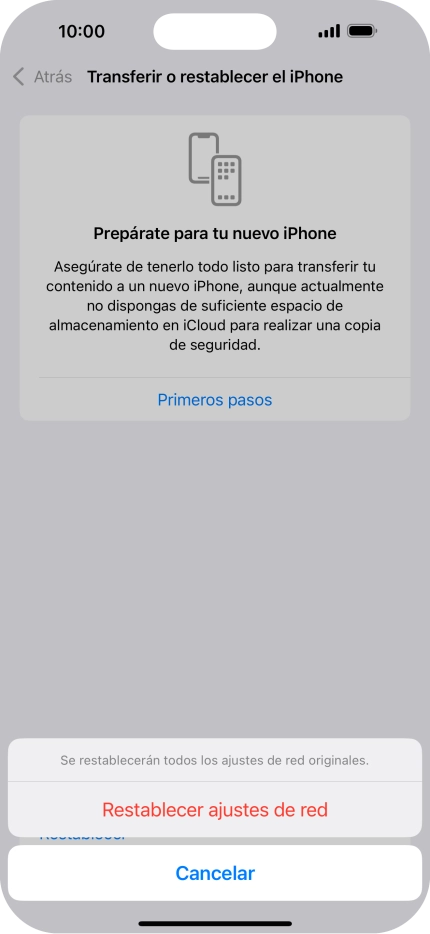 Pulsa Restablecer ajustes de red.