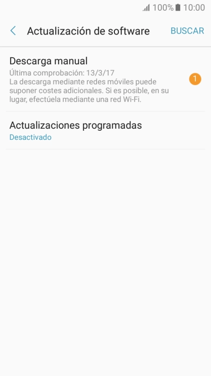 Pulsa Descarga manual. Si hay una versión de software nueva disponible, aparecerá ahora en la pantalla. Sigue las indicaciones de la pantalla para actualizar el software del teléfono.